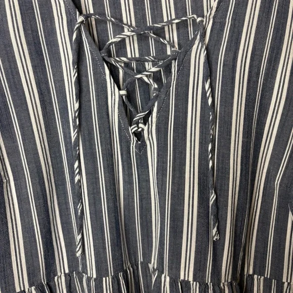 NWT Striped Tiered Lace-Up Mini Swing Dress, Blue Stripe Long Sleeve,‎ Large - Picture 9 of 17